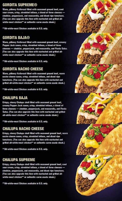 From classic tacos and burritos to our epic specialties and combos, theres something for everyone on the Taco Bell menu. . Taco bell menu online